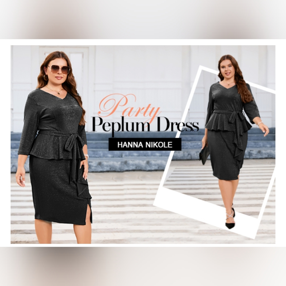 NWT Sparkly Black Peplum Midi Dress Size 22W